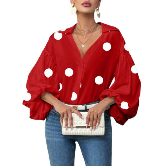 Damen Bluse mit voluminösen Ballonärmeln und elegantem Kragen EB