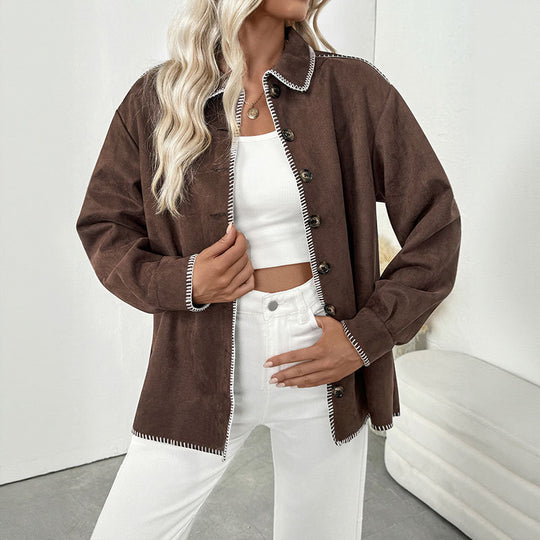 Damen lässige Overshirtjacke mit kontrastierenden Nähten EB