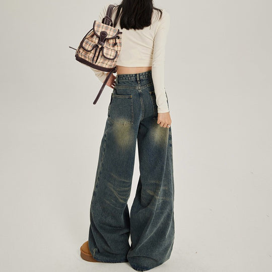 Damen Weite High-Waist Denim-Jeans im lässigen Stil EB