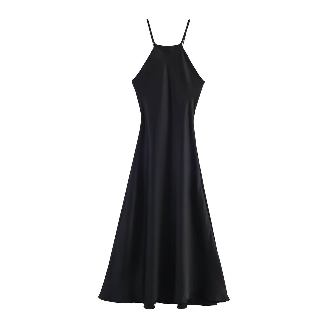 Damen Maxikleid mit elegantem Halterneck und schwingendem Saum EB