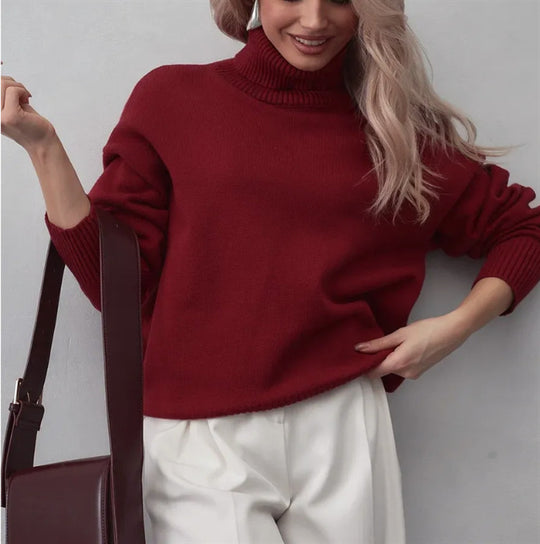 Damen Boxy-Rollkragenpullover aus feinem Feinstrick mit überschnittener Schulter EB