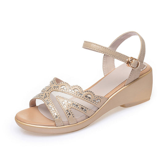 Damen Wedge-Sandaletten mit elegantem Riemendesign und modischem Strassdetail EB