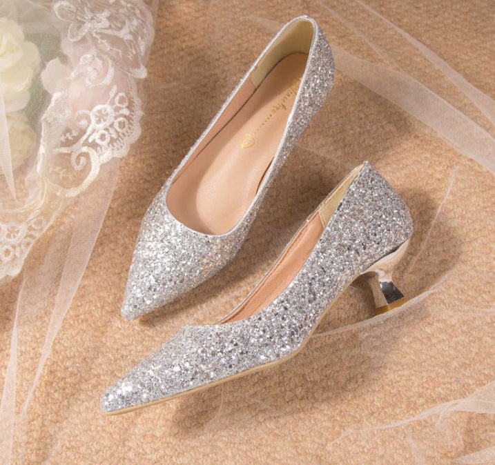 Damen elegante glitzernde Pumps mit spitz zulaufender Form EB
