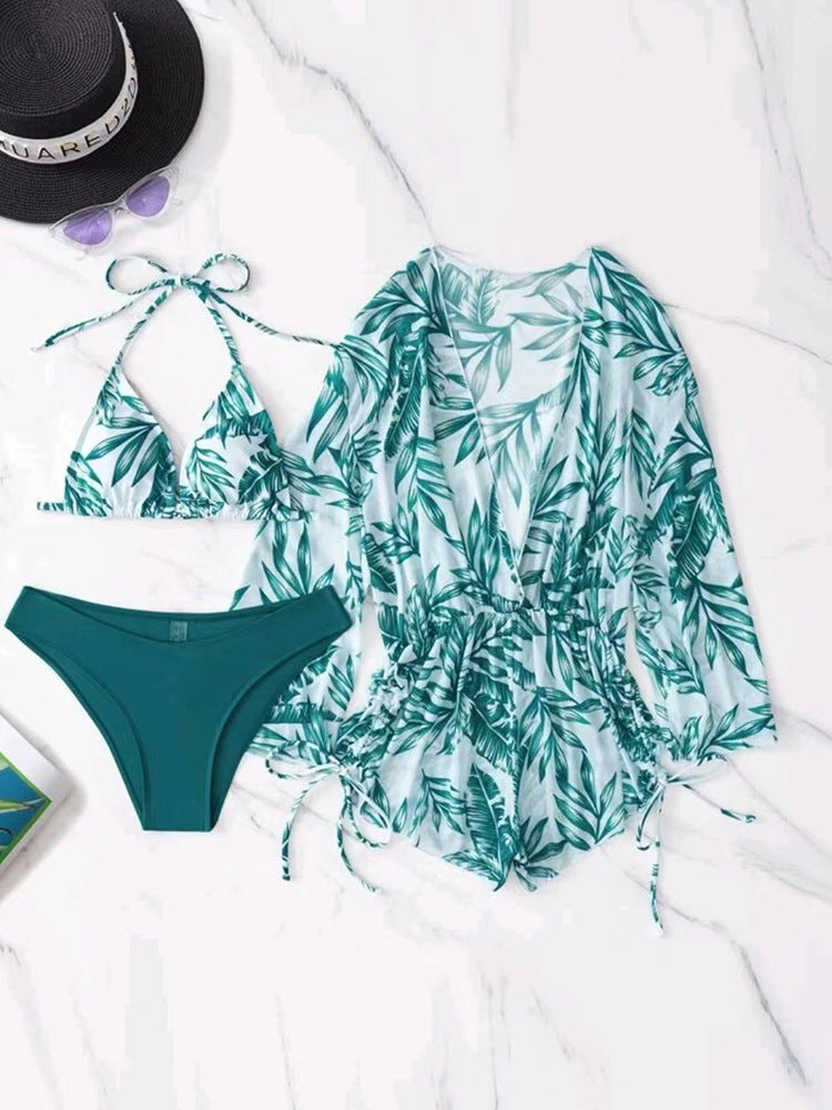 Damen Strandoutfit im Set mit kombiniertem Bikini und lässiger Kaftan EB