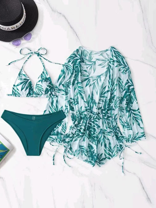 Damen Strandoutfit im Set mit kombiniertem Bikini und lässiger Kaftan EB
