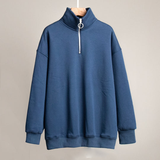 Damen lässiger Pullover mit steigendem Kragen und Reißverschluss EB