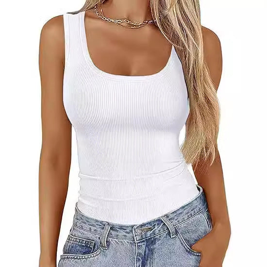Damen Körperbetontes Oberteil mit breiten Trägern und geripptem Design EB