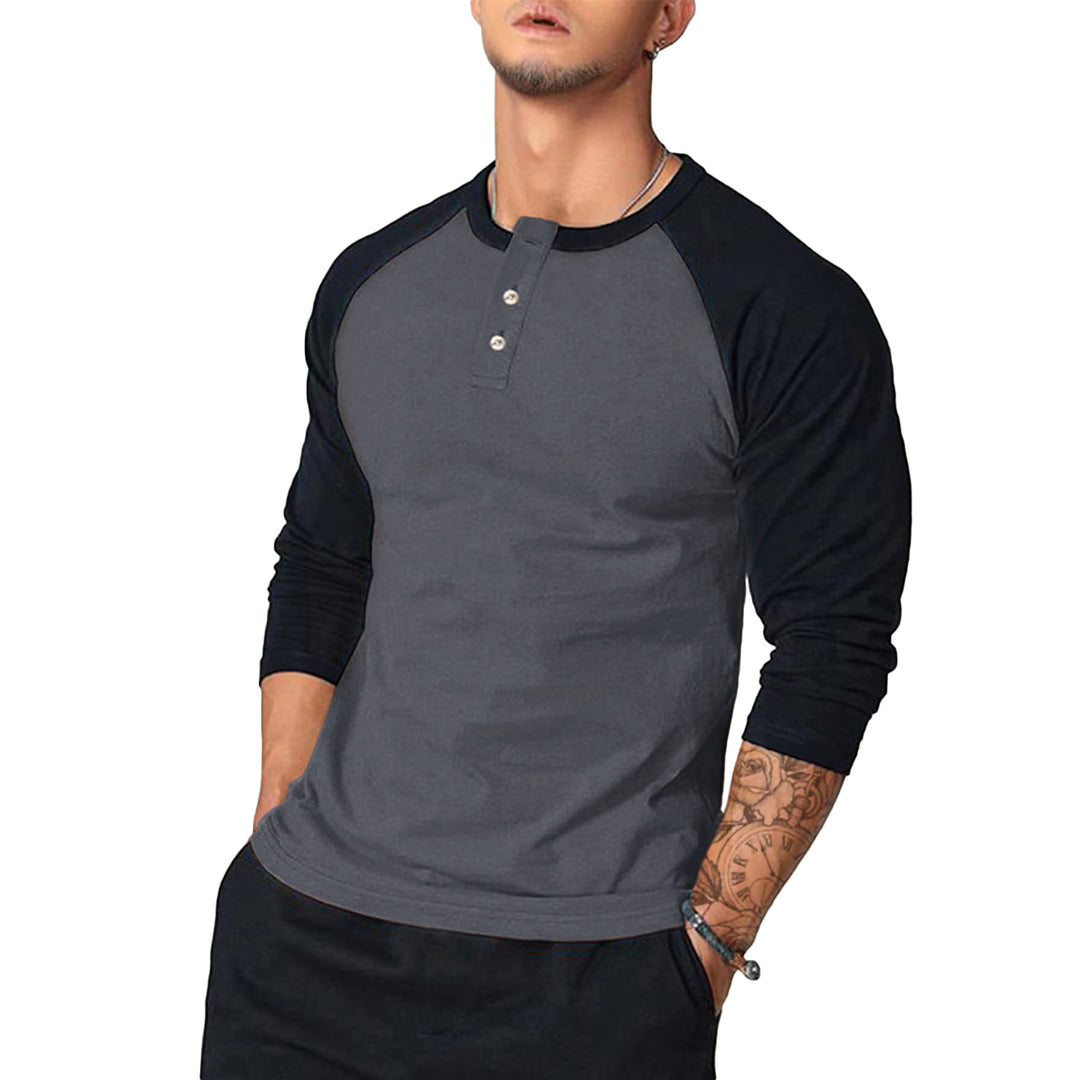Herren Langarm-Henley-Shirt mit Kontrastärmel EB