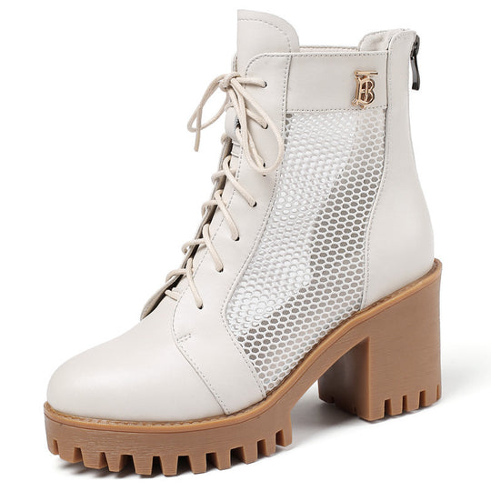 Damen Schnürstiefeletten mit elegantem Mesh-Einsatz und robustem Blockabsatz EB