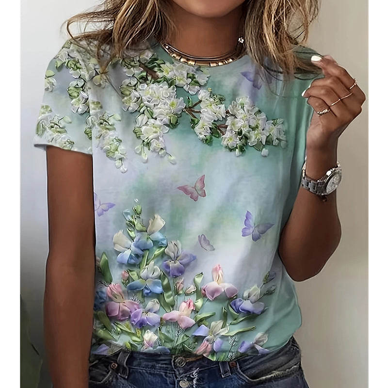Damen T-Shirt mit floralem Design und modernem Schnitt EB
