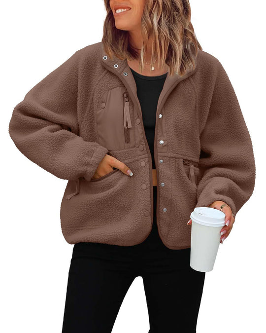 Damen kuschelige Fleecejacke mit praktischen Taschen EB