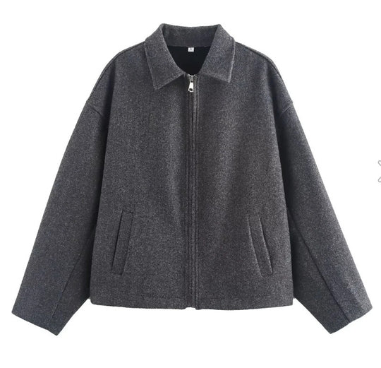 Damen modische cropped Jacke mit breitem Kragen und weichen Materialien EB