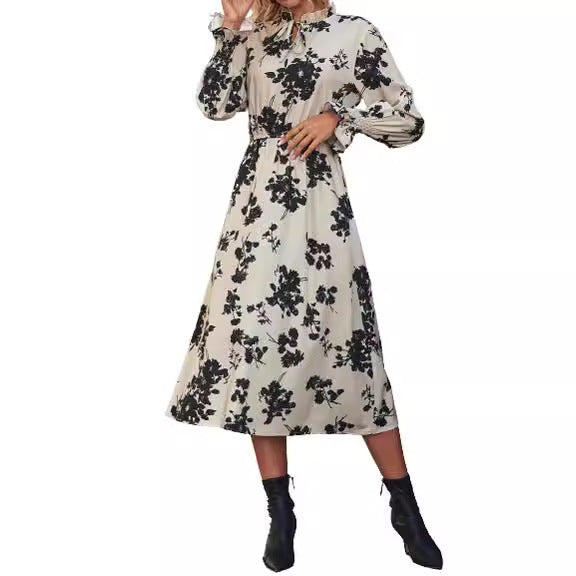 Damen Maxikleid mit floralem Print und angenähtem Bindeband EB