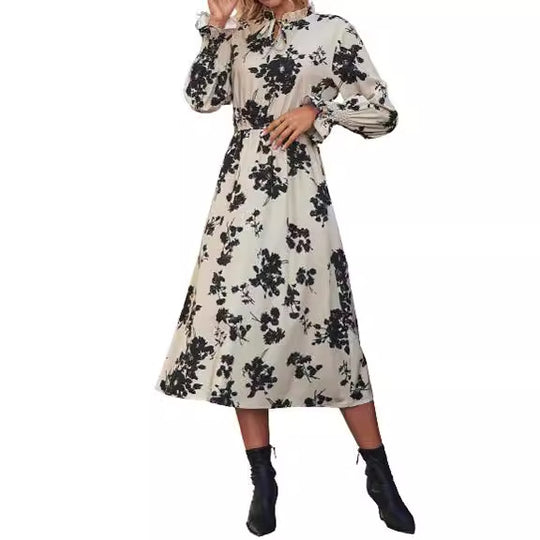 Damen Maxikleid mit floralem Print und angenähtem Bindeband EB