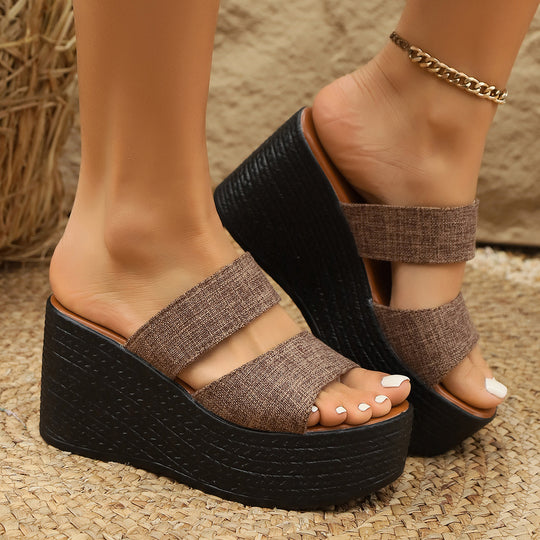 Damen Wedge-Pantoletten mit modischem doppelschichtigen Riemendesign EB