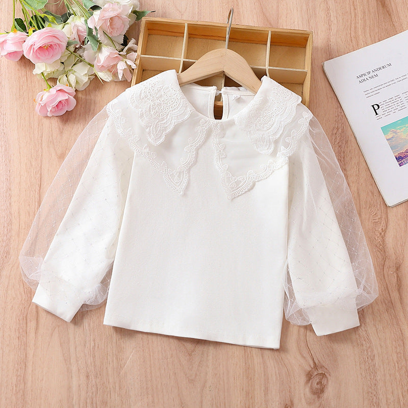 Mädchen Bluse mit romantischen Tüllärmeln und eleganten Spitzenakzenten EB