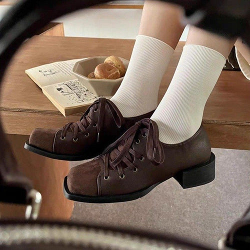 Damen elegante Schnürschuhe mit leichtem Blockabsatz und hochwertiger Lederverarbeitung EB