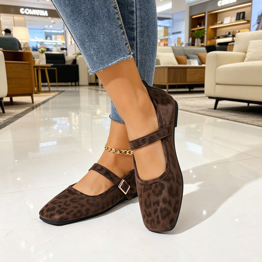 Damen Ballerinas mit trendigem Leopardenmuster und dekorativem Riemen EB