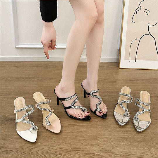 Damen elegante Mules mit funkelnden Strassdetails EB