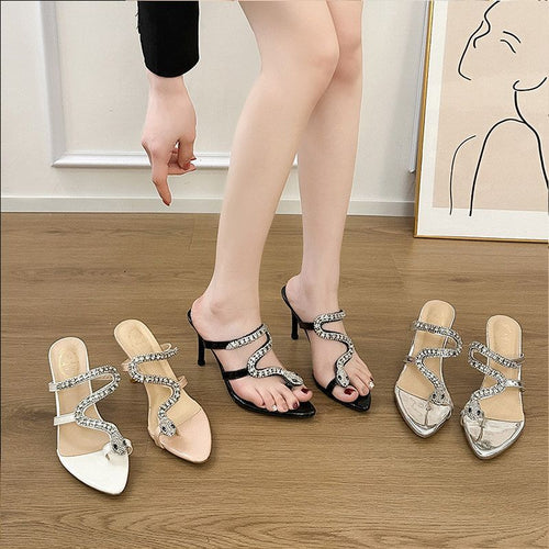 Damen elegante Mules mit funkelnden Strassdetails EB