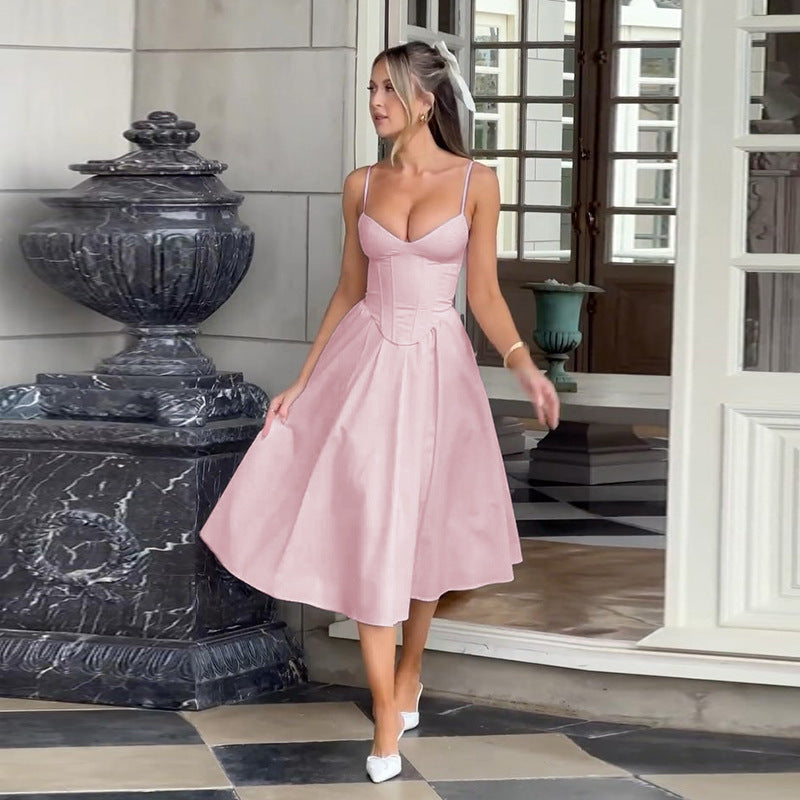 Damen Elegantes Maxikleid mit tailliertem Oberteil und schwingendem Rock EB