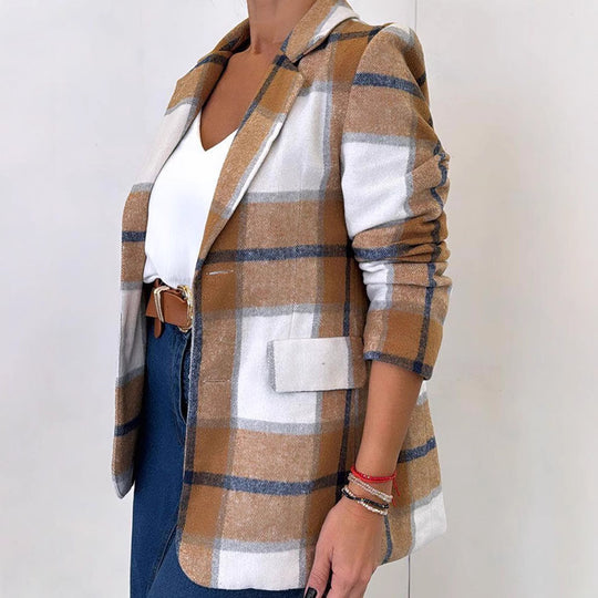 Damen Kariertes Blazerjacke aus weichem Material mit eleganten Details EB