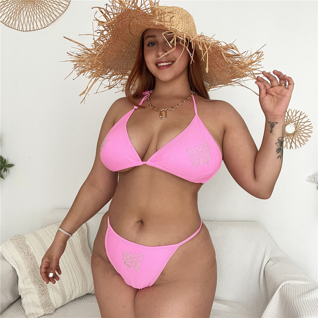 Damen Triangel-Bikini mit zartem Schmetterlingsdesign und funkelnden Details EB