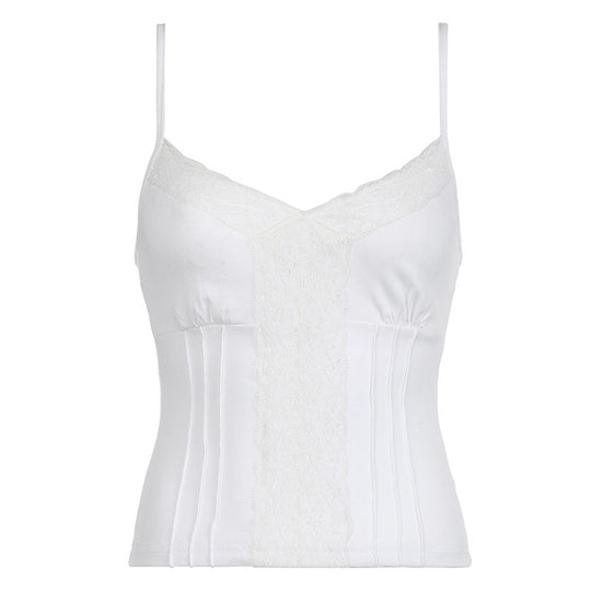 Damen Spaghetti-Trägertop mit romantischem Spitzenbesatz und taillierter Silhouette EB