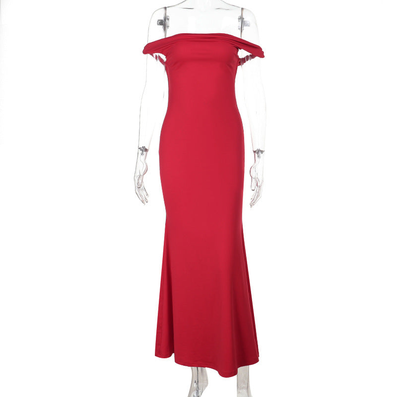Damen Elegantes Off-Shoulder Maxikleid EB