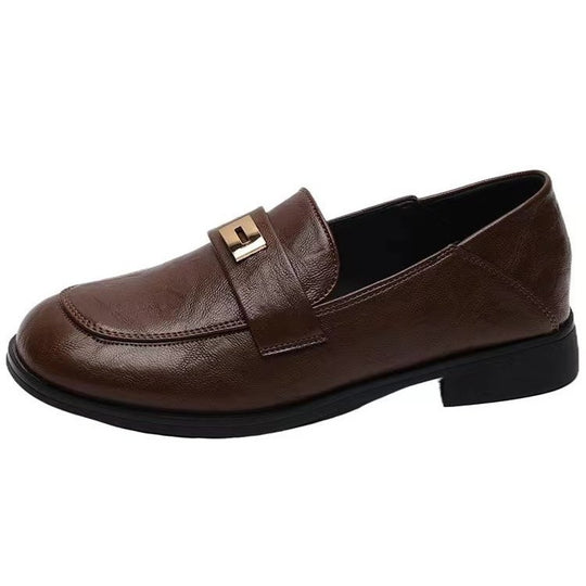 Damen elegante Mokassins mit dekorativem Gurt und goldener Schnalle EB
