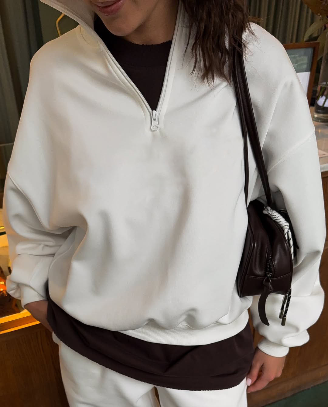 Damen nan Oversize Halbzip-Pullover mit Stehkragen und weitem Lounge-Hose-Set EB