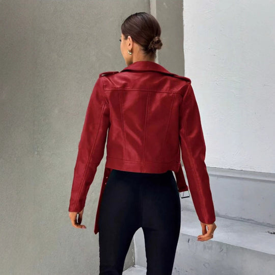 Damen Taillierte Kunstlederjacke mit asymmetrischem Reißverschluss