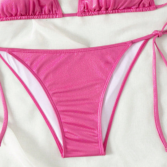 Damen Triangel-Bikini mit seitlichen Bindebändern und glänzendem Finish EB