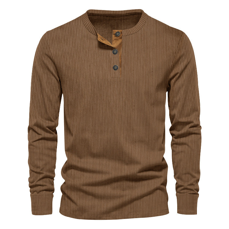 Herren Elegantes Langarmshirt mit strukturiertem Rippenmuster und modischen Knopfdetails EB