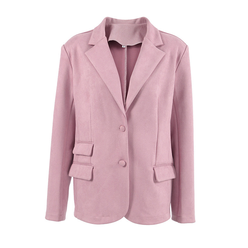 Damen Eleganter Oversized Blazer aus feinem Wildlederimitat EB