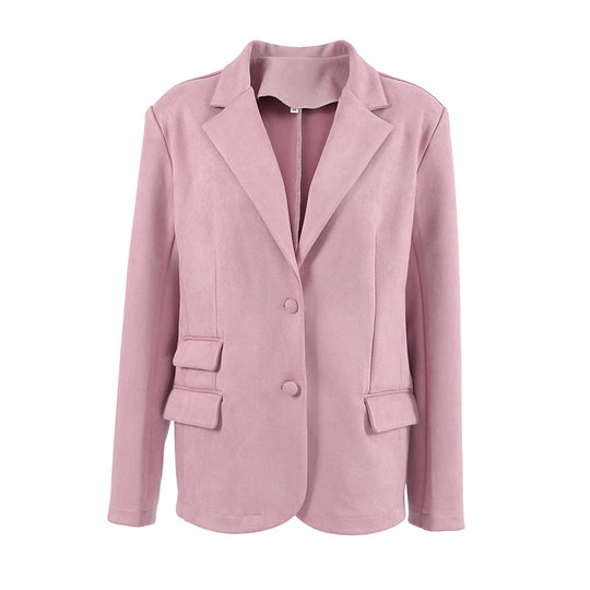 Damen Eleganter Oversized Blazer aus feinem Wildlederimitat EB