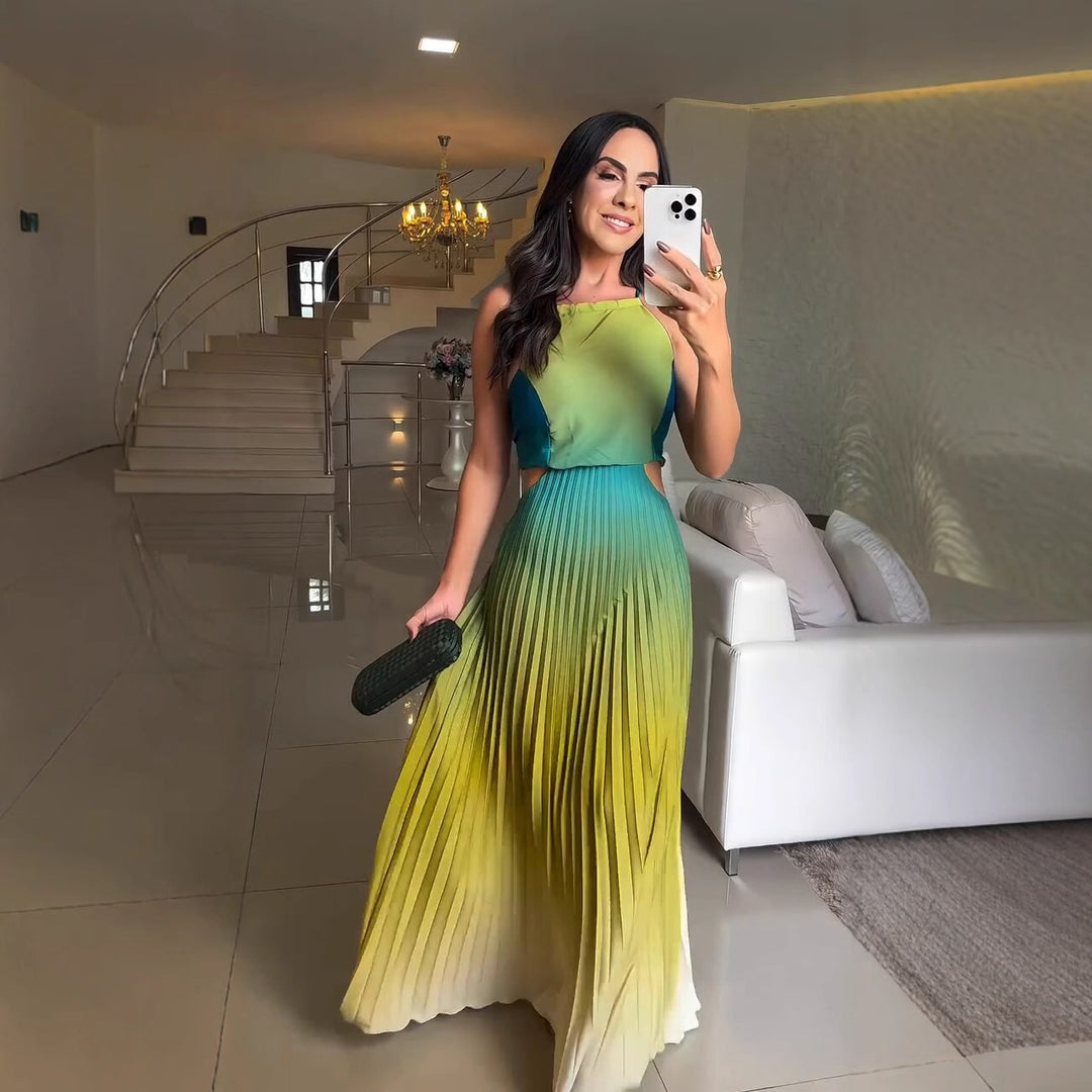 Damen Plissiertes Kleid mit Farbverlauf EB