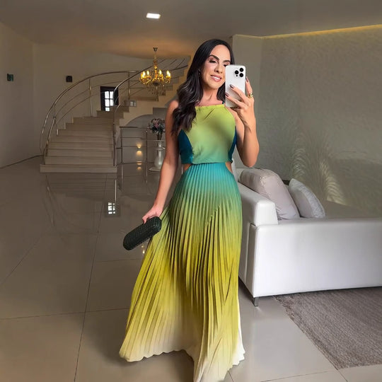 Damen Plissiertes Kleid mit Farbverlauf EB