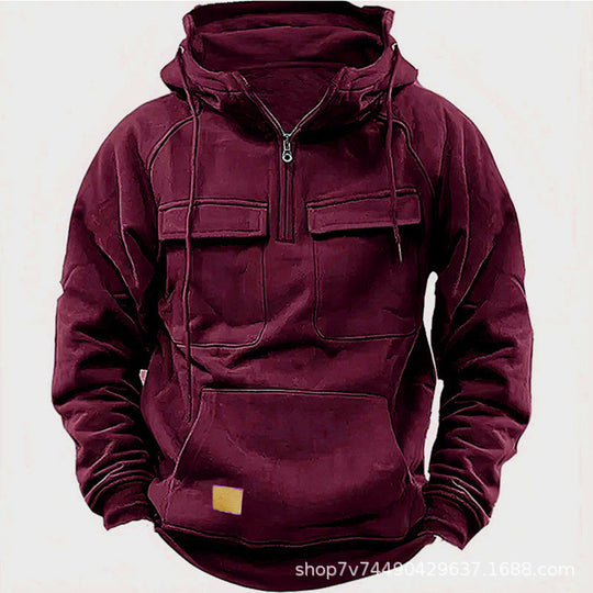 Herren nan funktionaler Kapuzenpullover mit halbem Reißverschluss, aufgesetzten Brusttaschen und Kängurutasche EB