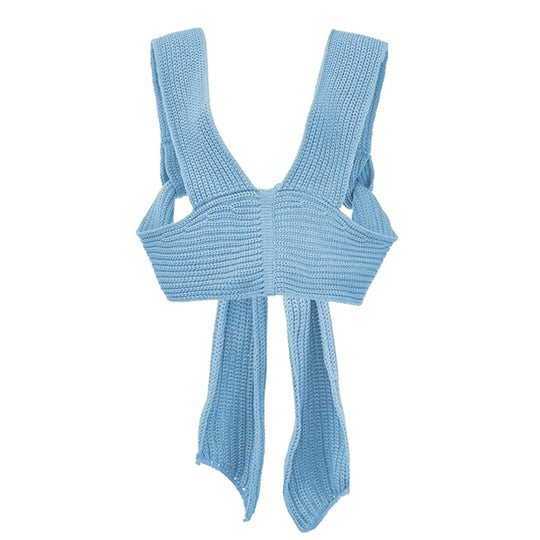 Damen gestricktes Crop-Top mit raffinierten Rückendetails EB
