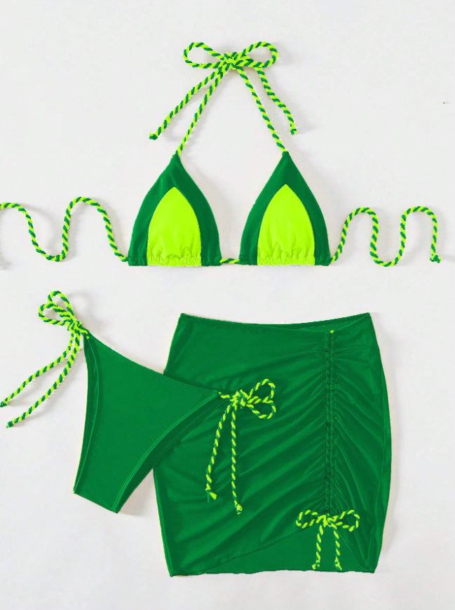 Damen Triangel-Bikini-Set mit Raffungen und Bindebändern EB