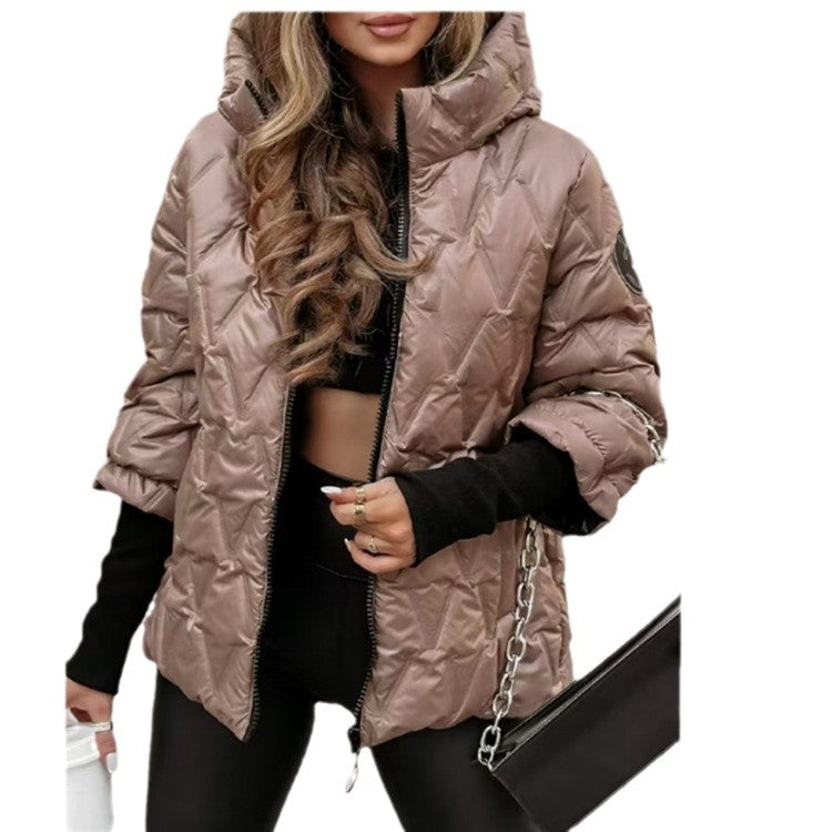 Damen nan kurze gesteppte Wattierte Steppjacke mit Hochkragen Wet-Look und Rippbündchen EB