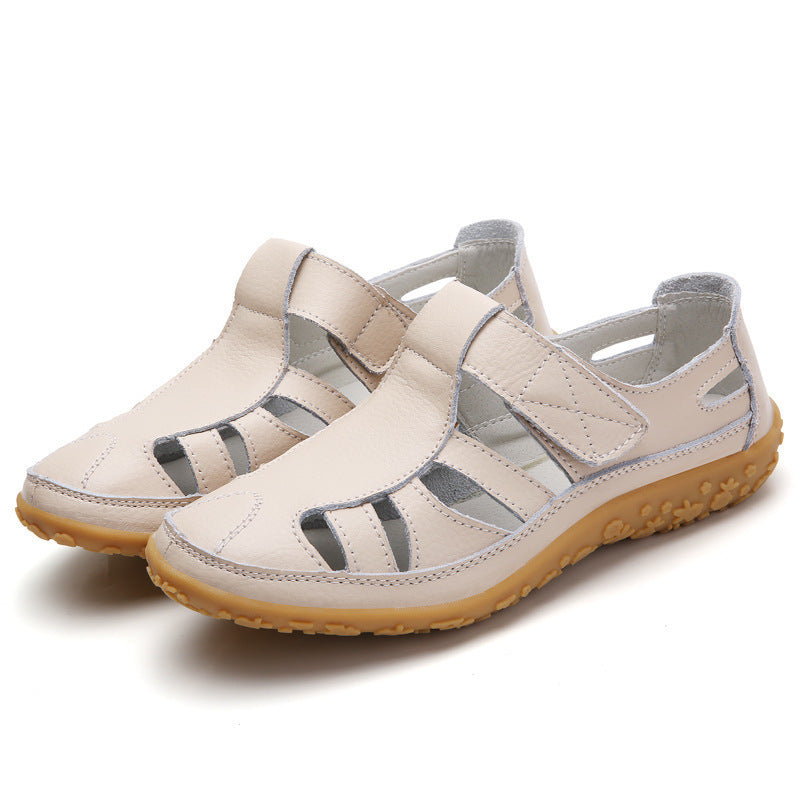 Damen nan geschlossener Leder-Sommerschuh mit Aussparungen Klettverschluss und dämpfender Noppenlaufsohle EB