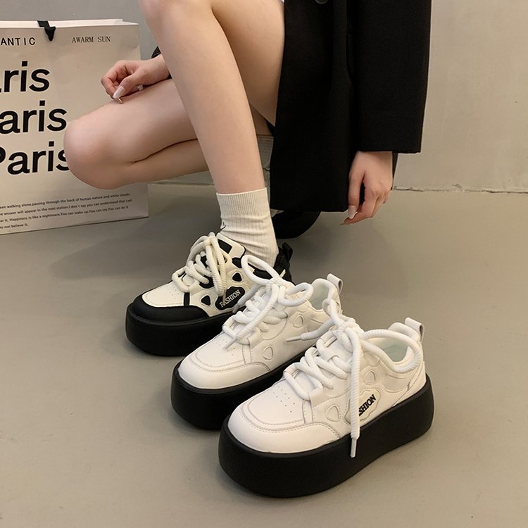 Damen modische Plateau-Sneaker mit glänzender Oberfläche und rutschfester Sohle EB
