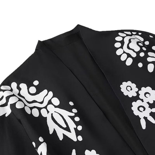 Damen Trendige Kimono-Jacke mit floralen Mustern und Taillengürtel EB