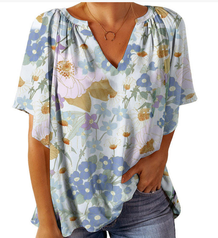 Damen Blusenshirt mit floralem Design und V-Ausschnitt EB