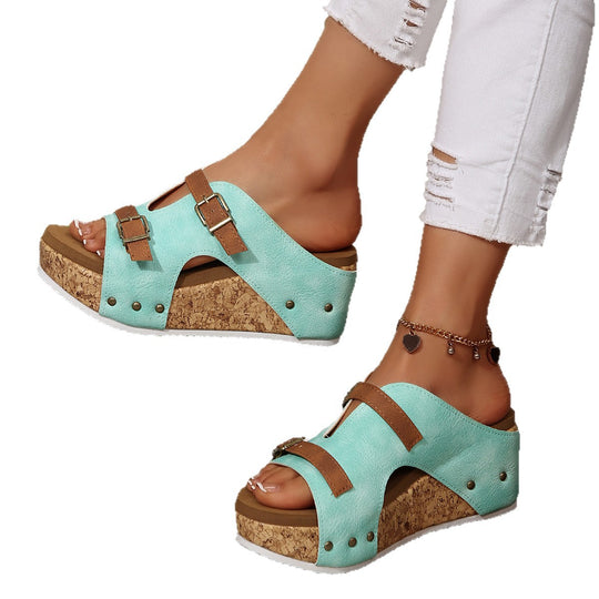 Damen Wedge-Sandaletten mit modischem Riemendesign und ergonomischem Fußbett EB