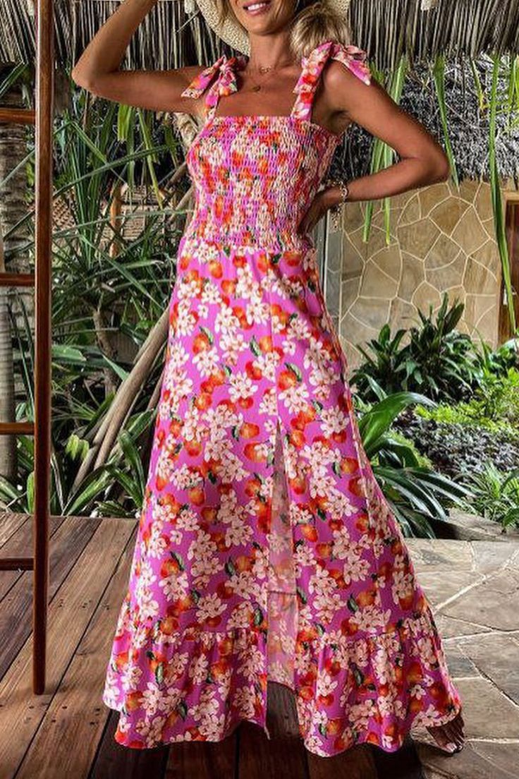 Damen Maxikleid mit floralen Details und Spaghetti-Trägern EB