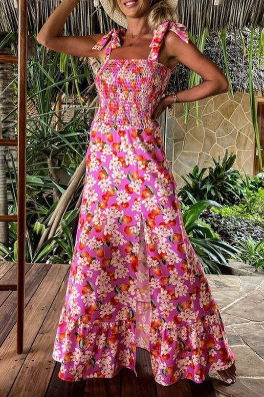 Damen Maxikleid mit floralen Details und Spaghetti-Trägern EB