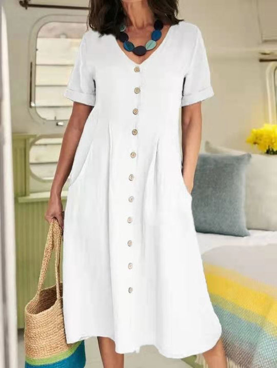 EB | Lockeres Kleid aus Baumwolle und Leinen mit hoher Taille